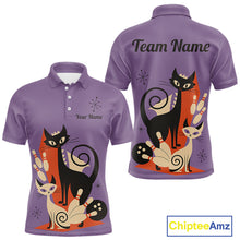 Load image into Gallery viewer, Custom retro bowling shirts Cat Bowling jersey for men Team Bowling Polo, 1/4 Zip Shirts | Purple NQS11668