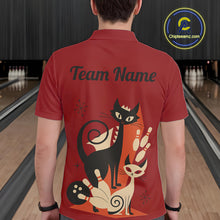 Load image into Gallery viewer, Custom retro bowling shirts Cat Bowling jersey for men Team Bowling Polo, 1/4 Zip Shirts | Red NQS11669