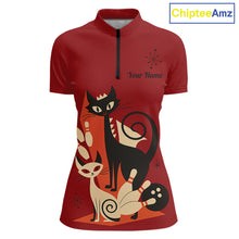 Load image into Gallery viewer, Custom retro bowling shirts Cats Bowling jersey for Women Team Bowling Polo, 1/4 Zip Shirts | Red NQS11669