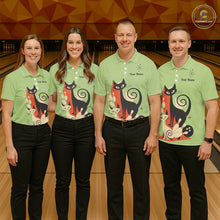 Load image into Gallery viewer, Custom retro bowling shirts Cat Bowling jersey for men Team Bowling Polo, 1/4 Zip Shirts | Green NQS11670