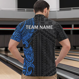 Black and Blue Tribal pattern Mens Bowling Shirts Custom Bowling outfit men Team bowling league jersey NQS9713