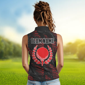 Black and Red Camo Womens golf shirts sleeveless Custom ladies golf outfit team golf shirts NQS9715