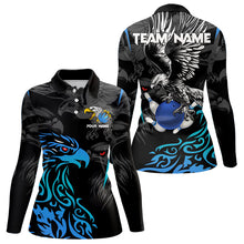 Load image into Gallery viewer, Black and Blue Tribal Eagle Bowling Polo, Quarter Zip Shirts For Women Custom Eagle Bowling Team Shirt NQS9716