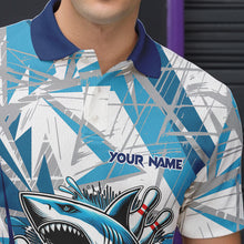 Load image into Gallery viewer, Personalized Blue Camo Shark Bowling Team Shirts For Men Custom Shark Bowling Polo, Quarter Zip Shirt NQS9719