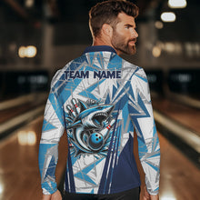 Load image into Gallery viewer, Personalized Blue Camo Shark Bowling Team Shirts For Men Custom Shark Bowling Polo, Quarter Zip Shirt NQS9719