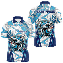 Load image into Gallery viewer, Personalized Blue Camo Shark Bowling Team Shirts For Men Custom Shark Bowling Polo, Quarter Zip Shirt NQS9719