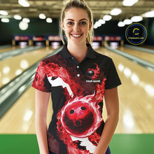 Load image into Gallery viewer, Red Flame Fire Bowling Shirts for Women Custom Bowling Team Jersey Bowling Polo &amp; Quarter-Zip Shirts NQS11751