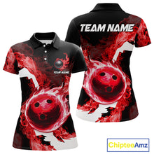 Load image into Gallery viewer, Red Flame Fire Bowling Shirts for Women Custom Bowling Team Jersey Bowling Polo &amp; Quarter-Zip Shirts NQS11751