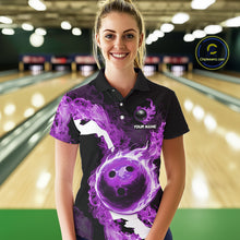 Load image into Gallery viewer, Purple Flame Fire Bowling Shirts for Women Custom Bowling Team Jersey Bowling Polo &amp; 1/4-Zip Shirts NQS11753