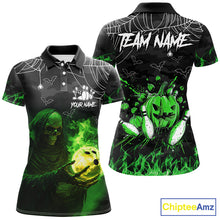 Load image into Gallery viewer, Black Bowling Camo Green flame Skull Custom Halloween Bowling Shirts For Women, Bowling Team Jerseys NQS8500