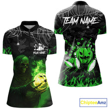 Load image into Gallery viewer, Black Bowling Camo Green flame Skull Custom Halloween Bowling Shirts For Women, Bowling Team Jerseys NQS8500