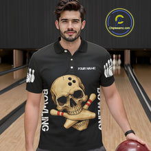 Load image into Gallery viewer, Personalized Skull Bowling Shirts For Men Custom Team's Name Skull Bowler Jerseys | Black NQS11081