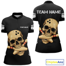 Load image into Gallery viewer, Personalized Skull Bowling Shirts For Women Custom Team's Name Skull Bowler Jerseys | Black NQS11081