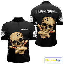 Load image into Gallery viewer, Personalized Skull Bowling Shirts For Men Custom Team's Name Skull Bowler Jerseys | Black NQS11081