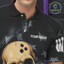 Load image into Gallery viewer, Personalized Black American Flag Skull Bowling Shirts For Men Custom Team's Name Skull Bowler Jerseys NQS11082
