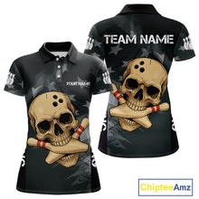 Load image into Gallery viewer, Personalized Black American Flag Skull Bowling Shirt For Women Custom Team's Name Skull Bowler Jersey NQS11082
