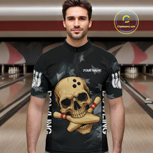 Load image into Gallery viewer, Personalized Black American Flag Skull Bowling Shirts For Men Custom Team's Name Skull Bowler Jerseys NQS11082