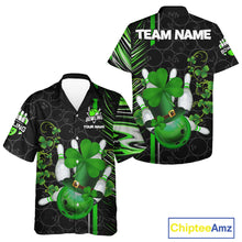 Load image into Gallery viewer, Black and Green Camo Bowling Hawaiian shirt Custom St Patrick Shamrock Lucky Team bowling Jersey NQS11671