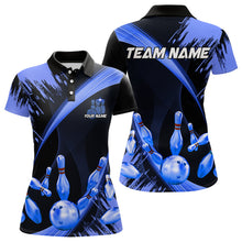 Load image into Gallery viewer, Personalized Black and Blue Bowling Polo, Quarter Zip Shirts For Women Custom Bowling Team Jersey NQS9723