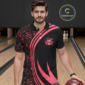 Black Mens bowling shirts Custom Red neon team league bowling jerseys, gifts for bowlers NQS9983