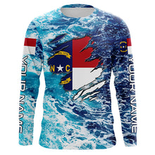 Load image into Gallery viewer, Blue sea wave ocean camo North Carolina flag patriot Custom sun protection fishing long sleeve shirts NQS5767