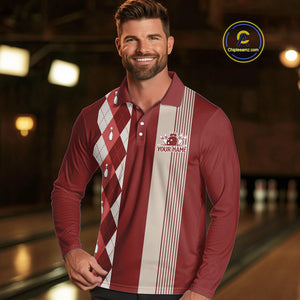 Retro Red argyle pattern Bowling shirts For Men custom bowling team jerseys Bowler Outfits NQS10151