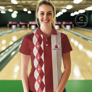 Retro Red argyle pattern Bowling shirts For Women custom bowling team jerseys Bowler Outfits NQS10151