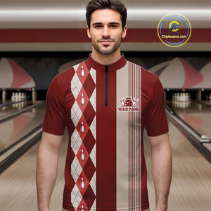Retro Red argyle pattern Bowling shirts For Men custom bowling team jerseys Bowler Outfits NQS10151