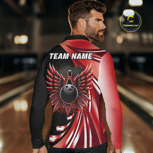 Black and Red Bowling Ball and Pins wings Bowling Shirts for Men Custom Team Bowling Jerseys NQS10491