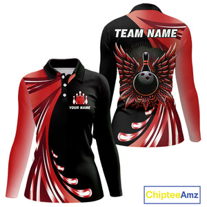Black and Red Bowling Ball and Pins wings Bowling Shirts for Women Custom Team Bowling Jerseys NQS10491