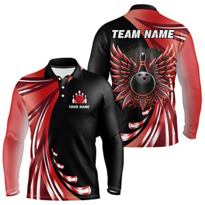 Black and Red Bowling Ball and Pins wings Bowling Shirts for Men Custom Team Bowling Jerseys NQS10491