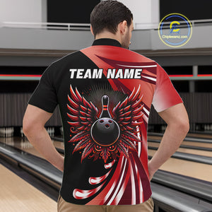 Black and Red Bowling Ball and Pins wings Bowling Shirts for Men Custom Team Bowling Jerseys NQS10491