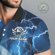 Load image into Gallery viewer, Blue Lightning Thunder Eagle Golf Polo Shirts For Men custom mens golf top, team golf shirts NQS10906