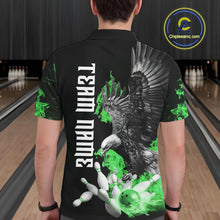 Load image into Gallery viewer, Custom Green Flame Black Eagle Bowling Polo, Quarter Zip Shirt For Men, Team Bowling Clothes NQS11502
