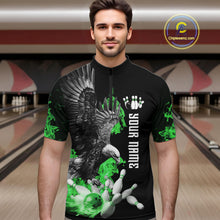 Load image into Gallery viewer, Custom Green Flame Black Eagle Bowling Polo, Quarter Zip Shirt For Men, Team Bowling Clothes NQS11502