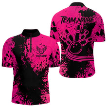 Load image into Gallery viewer, Black and Pink Mens Bowling Polo, Quarter Zip Shirts Custom Bowling Team League Jerseys NQS9570