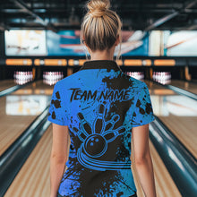 Load image into Gallery viewer, Black and Blue Womens Bowling Polo, Quarter Zip Shirts Custom Bowling Team League Jerseys NQS9571