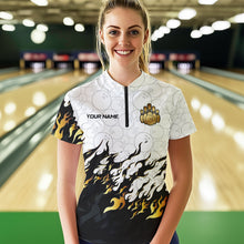 Load image into Gallery viewer, Black and White Camo Bowling Shirts For Women Custom Bowling Team League Jerseys | Gold NQS9576