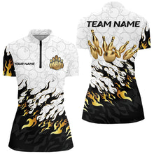 Load image into Gallery viewer, Black and White Camo Bowling Shirts For Women Custom Bowling Team League Jerseys | Gold NQS9576
