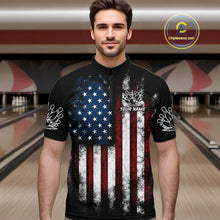 Load image into Gallery viewer, Vintage American Flag Eagle Black Bowling Shirts for Men Custom Patriotic Team Bowling Jerseys NQS10501
