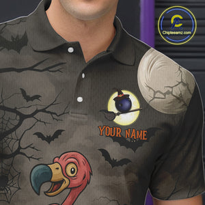 Funny Flamingo Halloween Bowling Polo, Quarter Zip Shirt For Men Custom Halloween Bowling Team Jersey NQS10703