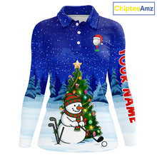 Load image into Gallery viewer, Funny Snowman Golf Blue Christmas Golf Polo Shirts For Women custom Christmas golf outfit, golf gifts NQS10912