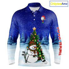Load image into Gallery viewer, Funny Snowman Golf Blue Christmas Golf Polo Shirts For Men custom Christmas golf outfit, golfing gift NQS10912