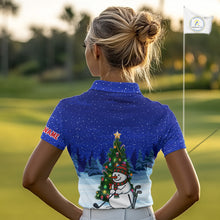 Load image into Gallery viewer, Funny Snowman Golf Blue Christmas Golf Polo Shirts For Women custom Christmas golf outfit, golf gifts NQS10912