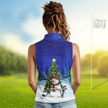 Load image into Gallery viewer, Funny Snowman Golf Blue Christmas Women Sleeveless Polo Shirt custom Christmas golf outfit, golf gift NQS10912