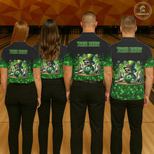 Load image into Gallery viewer, Green shamrock St Patrick's Day Eagle Skull Women's Bowling Shirts Custom Lucky Bowling Team Jersey NQS11287
