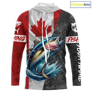 Canadian Flag Tuna Fishing Custom long sleeve performance Fishing Shirts, Tuna Fishing jerseys NQS9967