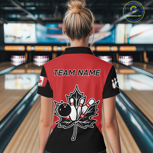 Black and Red maple leaf Women bowling shirts Custom Canadian Flag bowling team  jersey, bowlers gifts NQS9992