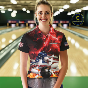 Red Lightning thunder storm American Flag Bowling Shirts For Women Custom Bowling Team League Jerseys NQS10290