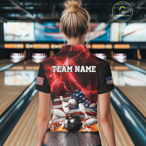 Red Lightning thunder storm American Flag Bowling Shirts For Women Custom Bowling Team League Jerseys NQS10290
